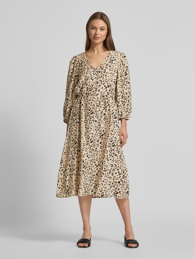 MSCH Copenhagen Knielanges Kleid mit V-Ausschnitt Modell 'Alyona Vlora' Beige 4