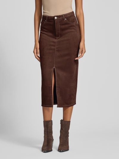 Only Spódnica midi ze szwami w kontrastowym kolorze model ‘STINA LIFE’ Czekoladowy 4