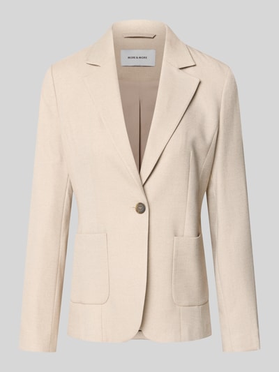 Produktfoto, Blazer met viscose van MORE, lichtbeige kleur, opgestikte zakken, reverskraag, knoopsluiting, getailleerde pasvorm, elastische materiaalmix, ruglengte maat 36 ca. 62 cm, borstwijdte 46 cm, mouwlengte 64 cm
