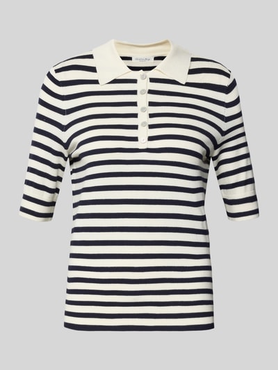 Produktfoto, Poloshirt aus Viskose-Mix von Christian Berg Woman in Schwarz-Weiß mit Streifenmuster, gerader Schnitt, Polokragen, kurze Knopfleiste, 1/2-Arm