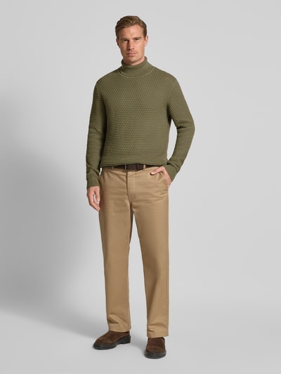 MCNEAL Rollkragenpullover mit gerippten Abschlüssen Oliv 1