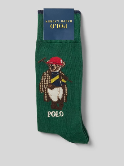 Produktfoto, grüne Socken aus Baumwoll-Mix mit Polo Bear Stitching-Applikation, Label-Stitching, Bundabschluss: Elastisch, Feinstrick, Optik: Unifarben, Socken aus Baumwoll-Mix mit Polo Bear von Polo Ralph Lauren Underwear