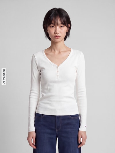 Tommy Jeans Bluzka z długim rękawem z dekoltem henley Biały 4