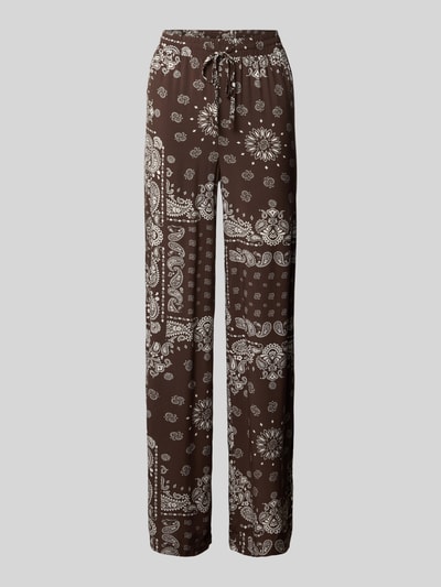 Produktfoto, braune Relaxed Fit Weite Hose aus reiner Viskose Modell 'KAVI' von Only mit weißem Blumenmuster, Damen Weite Hose von Only