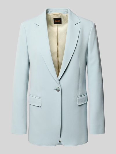 Produktfoto, hellblauer Regular Fit Longblazer mit 1-Knopf-Verschluss Modell 'C_JABLA3' von BOSS Orange, Damen, glatte Struktur