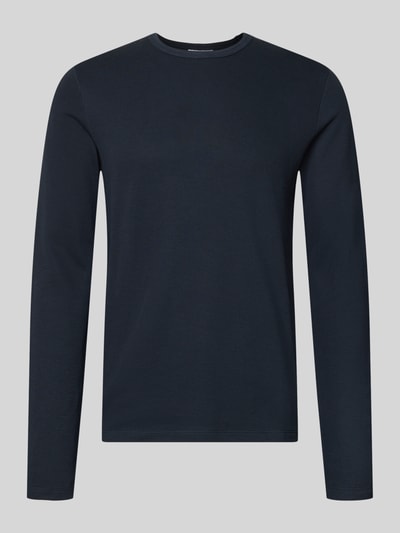 Produktfoto, Regular Fit Longsleeve aus reiner Baumwolle Modell 'Basic' von Lindbergh in Dunkelblau mit Rundhalsausschnitt, glatte Textur