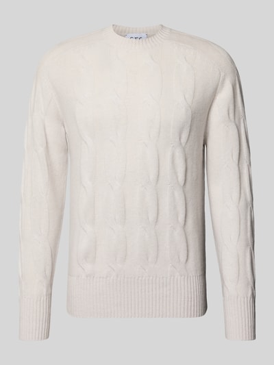 Produktfoto, Regular Fit Strickpullover aus reinem Kaschmir mit Zopfmuster van FTC Cashmere, heren, kasjmier, regular fit, kabelpatroon, elastische boordjes, ruglengte maat 50: 68 cm, mouwlengte maat 50: 61 cm
