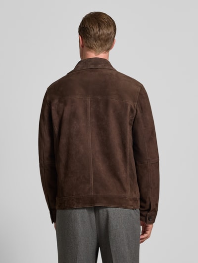Strellson Regular Fit Lederjacke aus echtem Ziegen-Velours Modell 'FLINT' Mittelbraun 5