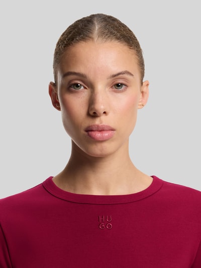 HUGO Regular Fit T-Shirt aus Baumwoll-Mix Modell 'Deloris' Dunkelrot 3