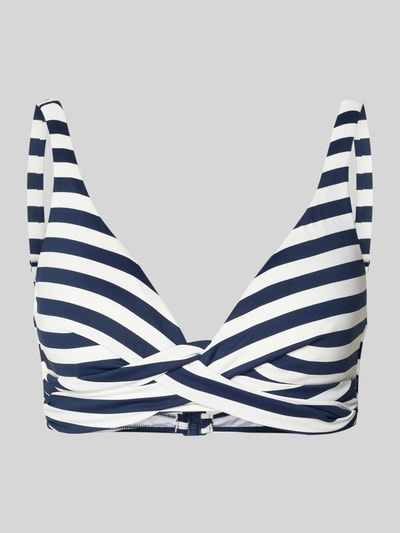 Produktfoto, Bikini-Oberteil mit Knotendetail Modell 'YADBOR' von Barts im Allover-Look, Material-Mix mit Stretch-Anteil, körpernahe Passform, blaue und weiße Streifen, glatte Textur
