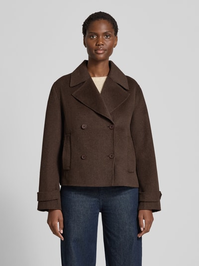 Stefanel Kurzmantel aus Lanawoll-Mix Modell 'PEACOT' Dunkelbraun 4