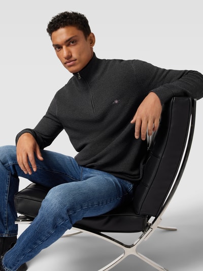 Gant Gebreide pullover met structuurmotief Antraciet - 3