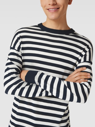 Drykorn Gebreide pullover met streepmotief, model 'Freddy' Marineblauw - 3