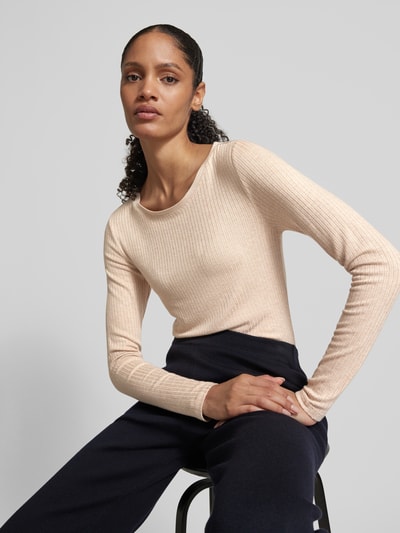 OPUS Longsleeve mit geripptem Rundhalsausschnitt Modell 'Sulikko' Beige 3