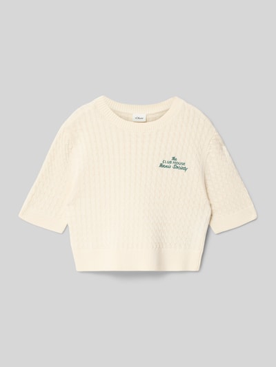 Productfoto, Regular Fit Strick-Shirt aus Baumwoll-Mix von s.Oliver RED LABEL voor kinderen, look: effen, kabelpatroon, opschrift borduursel, ronde hals, korte mouw, geribde mouw- en rompzoom, gebreid, katoenmix