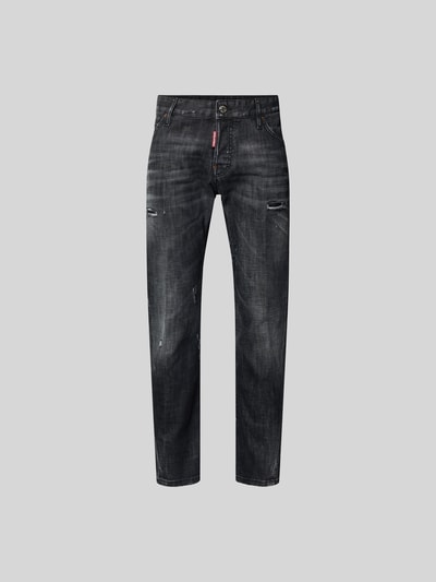 Produktfoto, Slim Fit Jeans aus Baumwoll-Mix von Dsquared2 in Schwarz mit Destroyed-Look, Knopf-Reißverschluss, 5-Pocket-Design, Herren