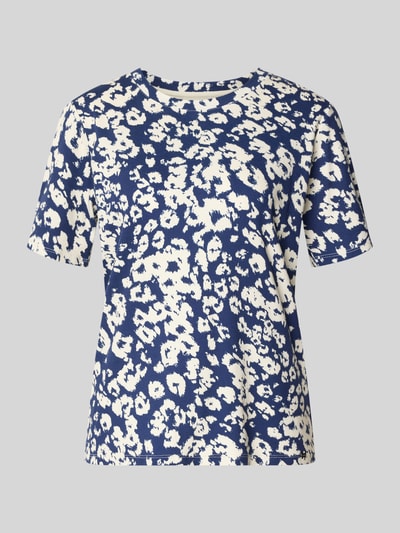 Produktfoto, T-Shirt im Allover-Look mit Rundhalsausschnitt von Marc Cain aus Baumwoll-Elasthan-Mix, Regular-Fit, blau-weißes Muster.