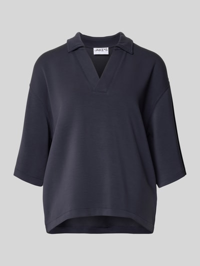 Produktfoto, T-Shirt aus Modal-Mix mit Umlegekragen und V-Ausschnitt von Jake*s Casual, Relaxed-Fit, dunkelblau, glatte Struktur