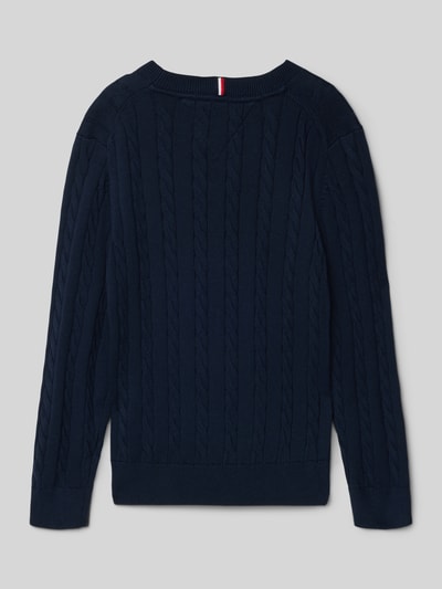 Produktfoto, Regular Fit Pullover aus reiner Baumwolle von Tommy Hilfiger Teens in Dunkelblau mit Zopfmuster, Rundhals, Strickstruktur