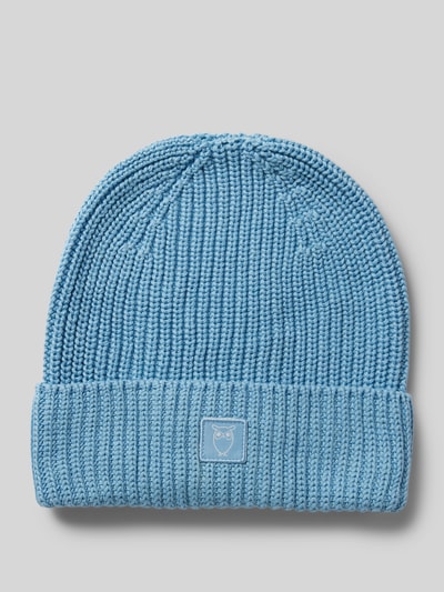 Knowledge Cotton Apparel Beanie mit Umschlag und Label-Patch Hellblau 1