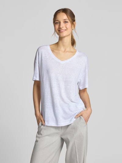 MAERZ Muenchen T-shirt van linnen met V-hals Wit - 4