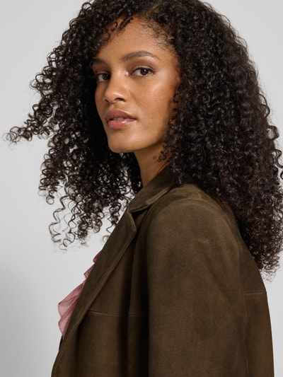 Jake*s Collection Leren jack met reverskraag en klepzakken Donkerbruin - 3