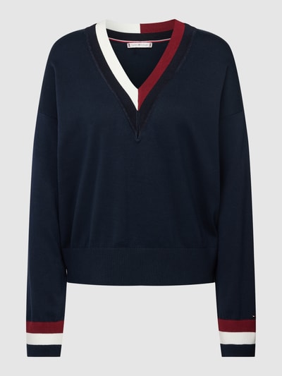 Tommy Hilfiger Pullover aus reiner Viskose mit Kontraststreifen Marine 2