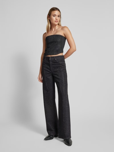 Gestuz Wide Leg Jeans mit Ziersteinbesatz Modell 'Zorah' Anthrazit 1