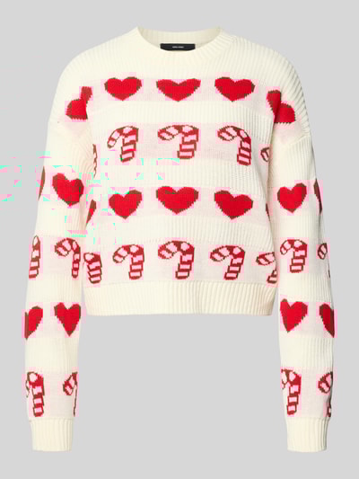 Vero Moda Regular Fit Weihnachtspullover mit Rundhalsausschnitt Modell 'CANDYHEARTS' Offwhite 2