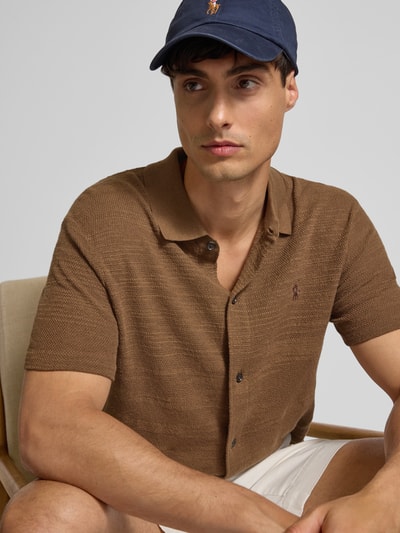Polo Ralph Lauren Regular fit poloshirt met labelstitching en knoopsluiting Middenbruin - 3