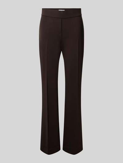 Productfoto, Stoffhose aus Viskose-Mix mit Bügelfalte van Rich & Royal, damesbroek, zwart, bootcut fit, elastische tailleband, stretch, binnenbeenlengte 73 cm, taillewijdte 37 cm, gladde textuur