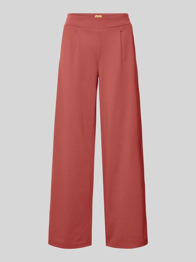 Produktfoto, Wide Fit Stoffhose mit Viskose-Anteil Modell 'Kate' von ICHI in Rot, Elastischer-Material-Mix, Bundfalten, strukturierte Oberfläche