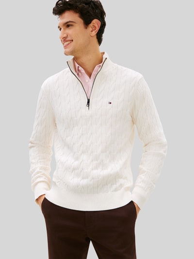 Tommy Hilfiger Troyer o kroju regular fit z czystej bawełny z wyhaftowanym logo Écru 4