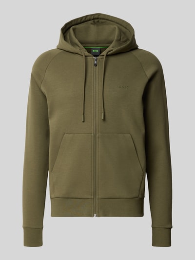BOSS Green Bluza rozpinana z kieszenią kangurka model 'Saggy' Ciemnozielony 1