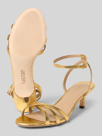 Produktfoto, Sandalen mit Dornschließe Modell 'KENDYL' von Lauren Ralph Lauren, Glänzend-Optik, abgerundete Schuhspitze, Kitten-Heel-Absatz, glatte Sohle, Material: echtes Rindsleder.