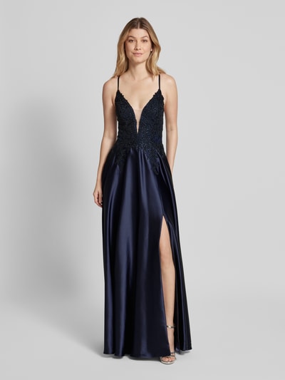 Luxuar Abendkleid mit Strasssteinbesatz Dunkelblau 4