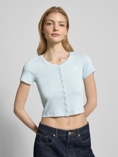 Guess Jeans T-Shirt mit Druckknopfleiste Hellblau 3