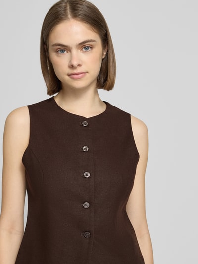 ONLY Kamizelka o kroju slim fit z mieszanki wiskozy i lnu model 'GOA' Czekoladowy 3