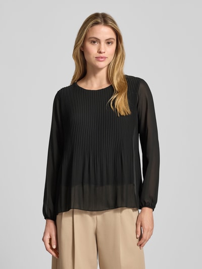 ZABAIONE Blouse met lange mouwen met plissévouwen en ronde hals Zwart - 4