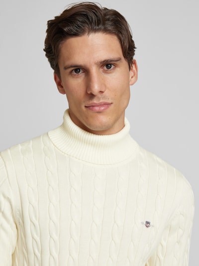 Gant Rollkragenpullover mit Label-Stitching Offwhite 3