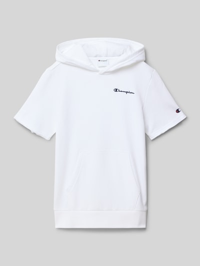 Produktfoto, Regular Fit T-Shirt mit Kapuze von CHAMPION in Weiß, Logo-Stitching, Känguru-Tasche, elastischer Bund, Baumwoll-Mix