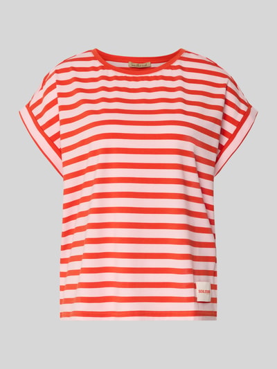 Produktfoto, Oversized T-Shirt mit Label-Detail von Smith and Soul, rot-weiß gestreift, Baumwoll-Mix mit Lyocell-Anteil, Rundhalsausschnitt