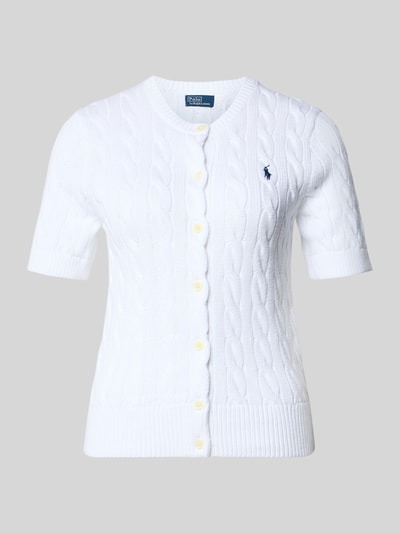 Produktfoto, Regular Fit Strickjacke aus reiner Baumwolle von Polo Ralph Lauren, Optik: Unifarben, Zopfmuster, Logo-Stitching, Strick