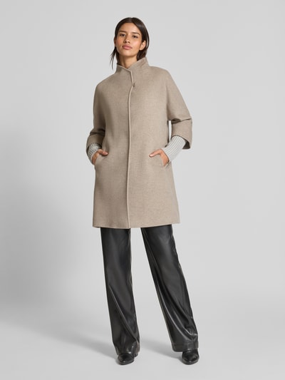 ICONS Cinzia Rocca Lange jas van scheerwol met opstaande kraag Beige gemêleerd - 1