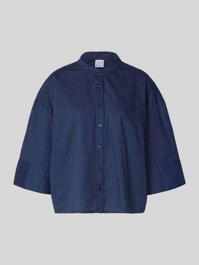 Produktfoto, Boxy Fit Bluse mit Stehkragen und 3/4-Arm von Emily Van den Bergh in Dunkelblau, Reine Baumwolle, Knopfleiste, strukturierte Oberfläche