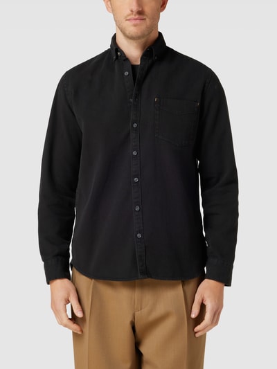 Jake*s Slim Fit Business-Hemd mit Button-Down-Kragen in unifarbenem Design Black 4