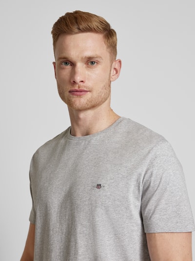 Gant T-shirt met labelstitching, model 'SHIELD' Middengrijs gemêleerd - 3