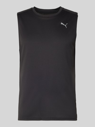 Produktfoto, Top mit Logo und Rundhalsausschnitt von PUMA PERFORMANCE in Schwarz, glatte Textur, Regular Fit, sportliches Design, Vorderansicht.