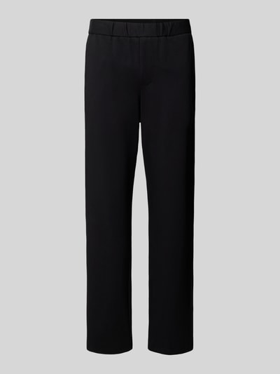 Produktfoto, schwarze Herren Hose von JACK & JONES, Straight Fit aus Viskose-Mix Modell 'Karl', elastischer Bund, glatte Textur, schlichte Form, Bundweite 41 cm, Innenbeinlänge 79 cm