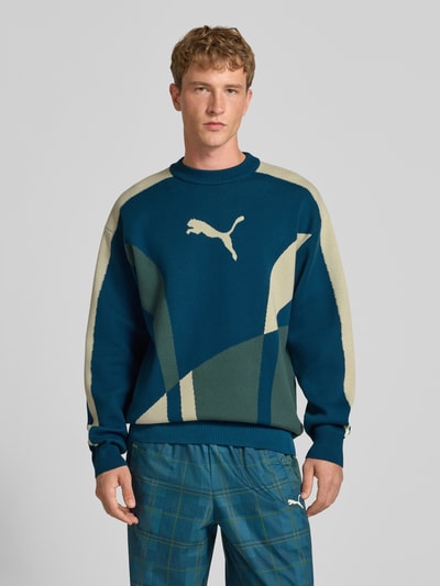 PUMA Performance Sweter o kroju relaxed fit z mieszanki bawełny Petrol 4